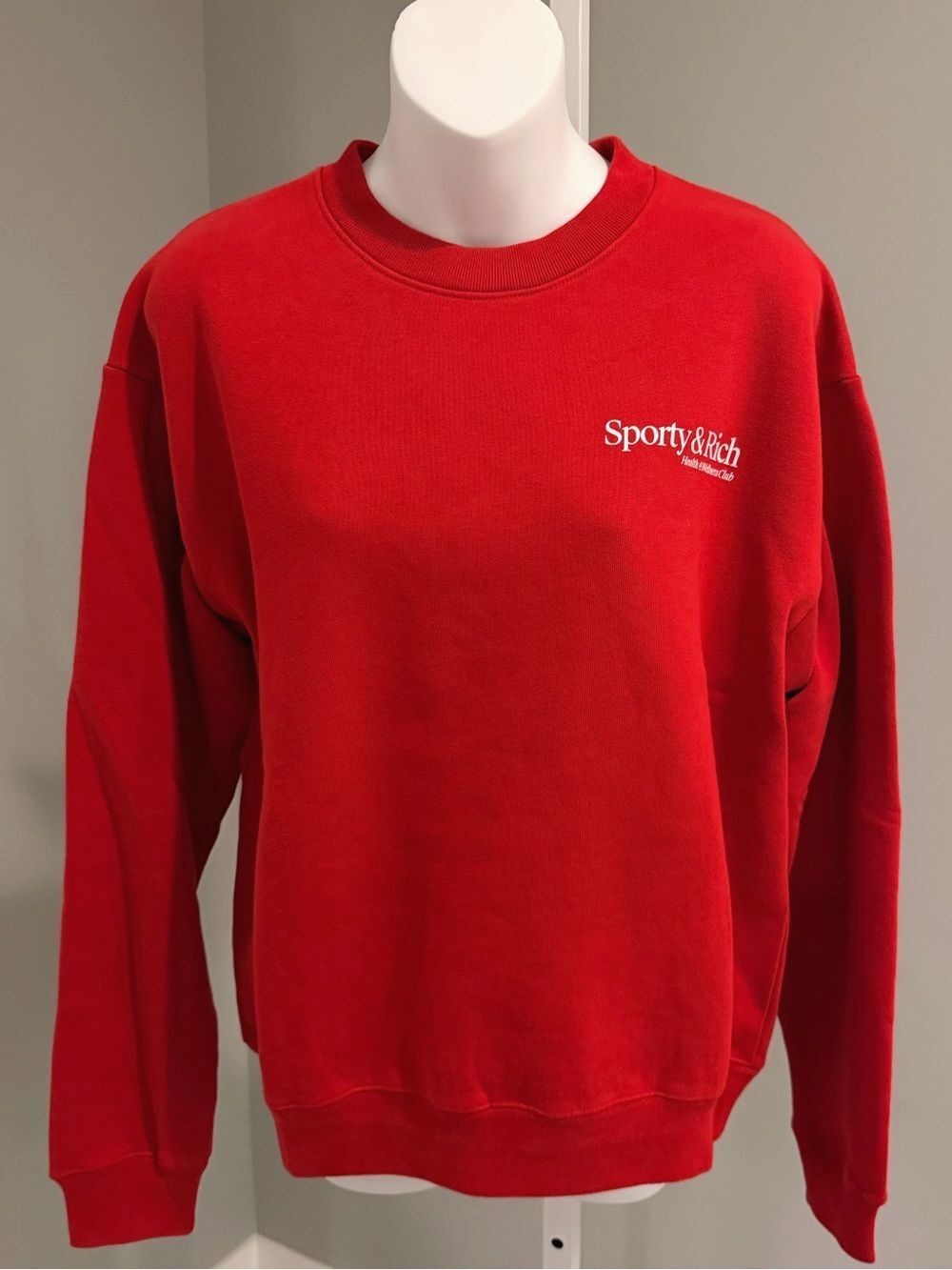 SPORTY & RICH Vibrant Red Health & Wellness Club Crewneck Sweatshirt S NWT $200!